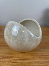 MCCOY POTTERY CASCADE FLOWER BOWL VASE WHITE  IRIDESCENT GLAZE DECO