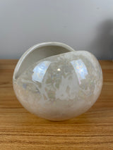 MCCOY POTTERY CASCADE FLOWER BOWL VASE WHITE  IRIDESCENT GLAZE DECO