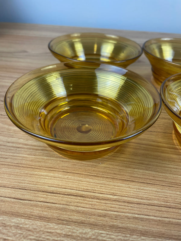 Vintage Indiana Glass Co. Old English Threading Set of 4 Bowls Depression Glass