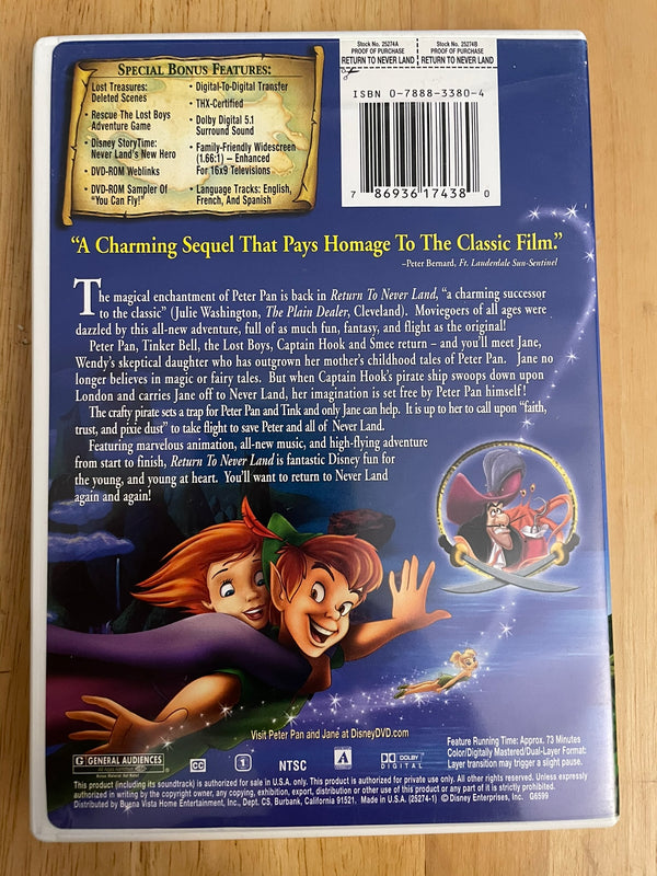 Peter Pan Return to Neverland (DVD, 2002)