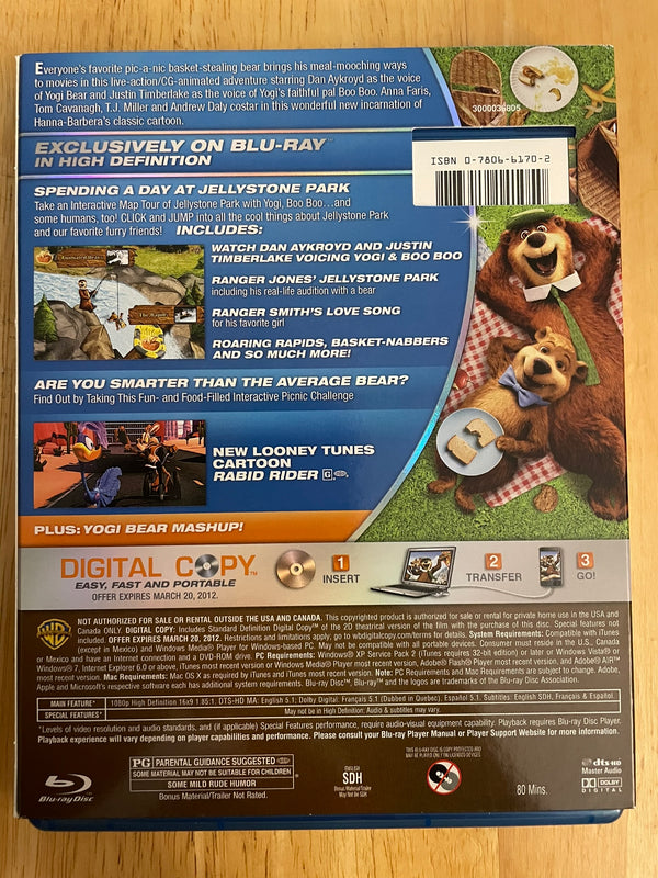 Yogi Bear (Blu-ray, 2010) Dan Aykroyd, Justin Timberlake, T.J. Miller USED