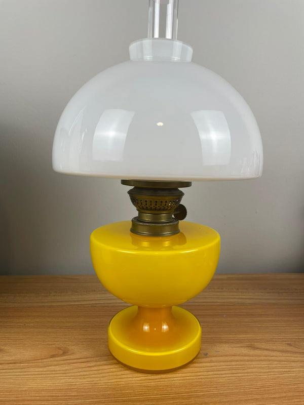 Holmegaard Denmark Victoria Oil Lamp 1967 Yellow Glass Art Deco Michael Bang