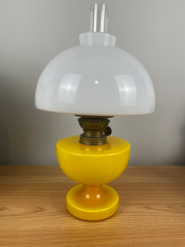 Holmegaard Denmark Victoria Oil Lamp 1967 Yellow Glass Art Deco Michael Bang