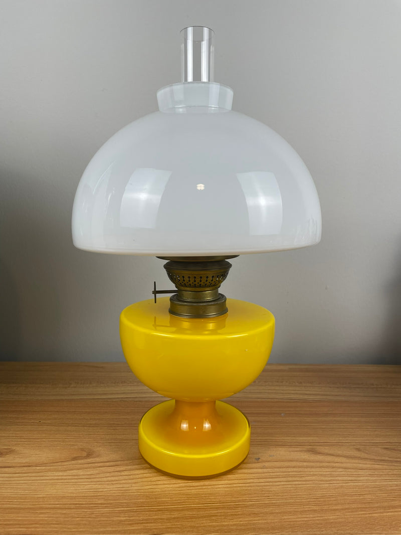 Holmegaard Denmark Victoria Oil Lamp 1967 Yellow Glass Art Deco Michael Bang