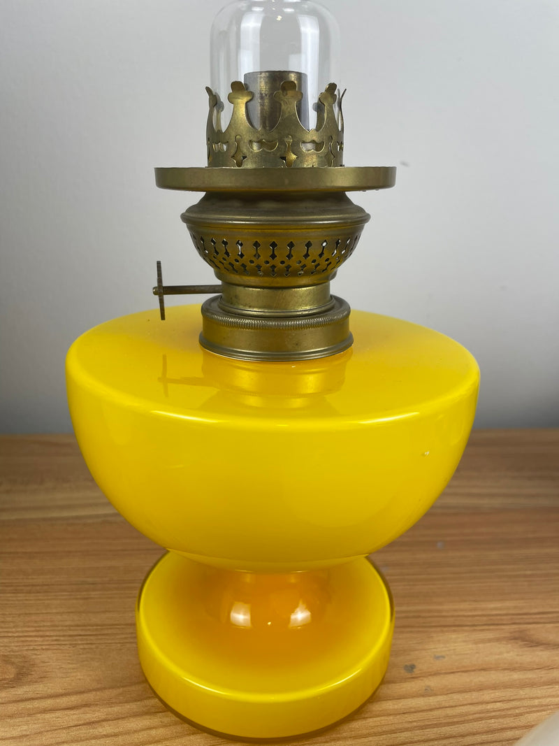 Holmegaard Denmark Victoria Oil Lamp 1967 Yellow Glass Art Deco Michael Bang