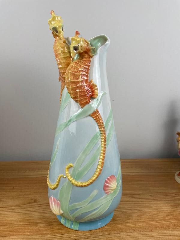 Franz By The Sea Large Seahorse Vase 12" Nautical Animals Seascape Sealife Rare