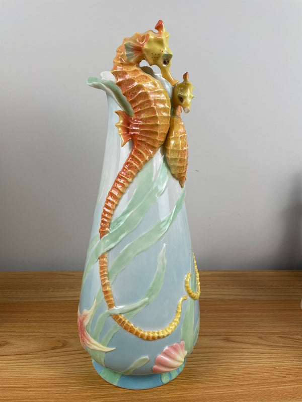 Franz By The Sea Large Seahorse Vase 12" Nautical Animals Seascape Sealife Rare