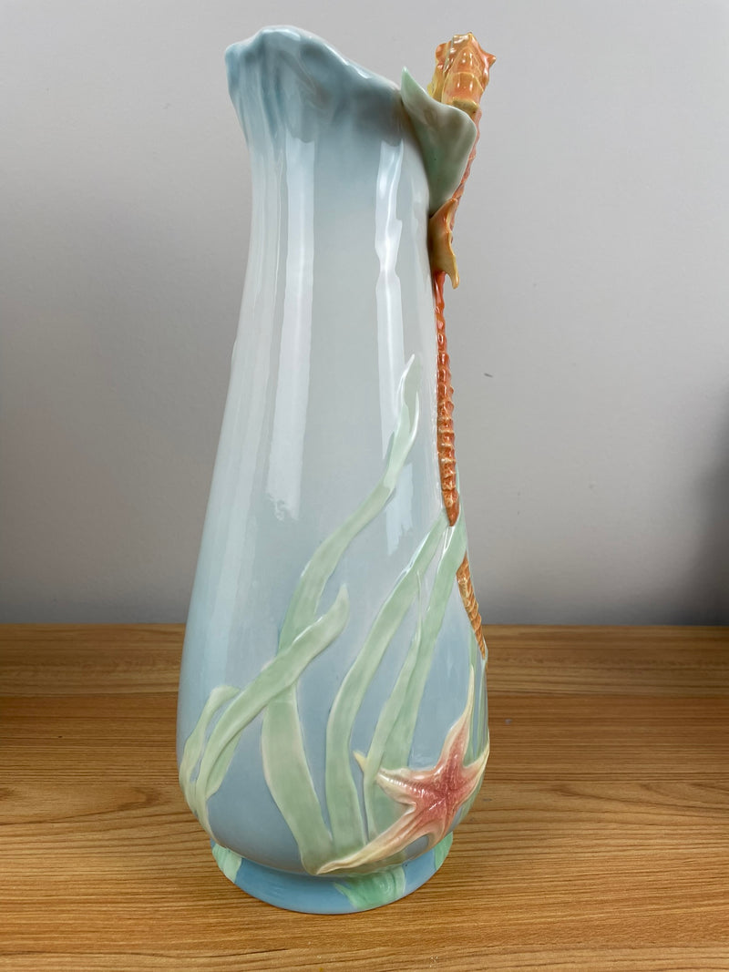 Franz By The Sea Large Seahorse Vase 12" Nautical Animals Seascape Sealife Rare