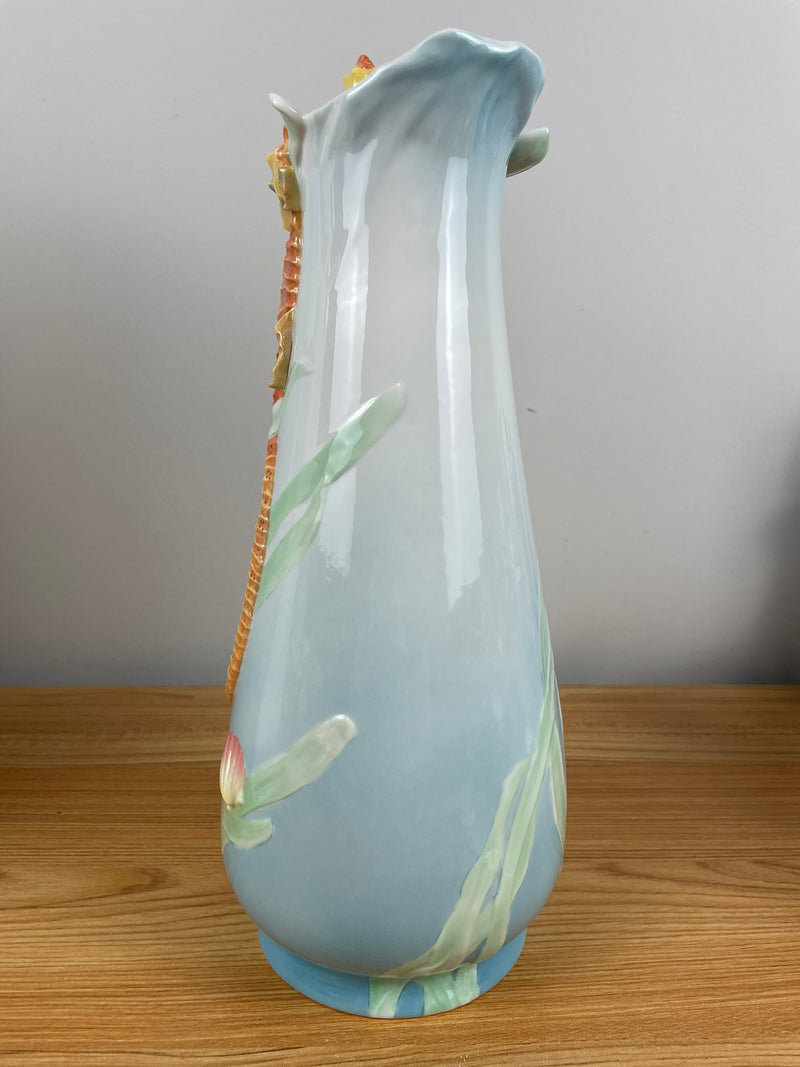 Franz By The Sea Large Seahorse Vase 12" Nautical Animals Seascape Sealife Rare