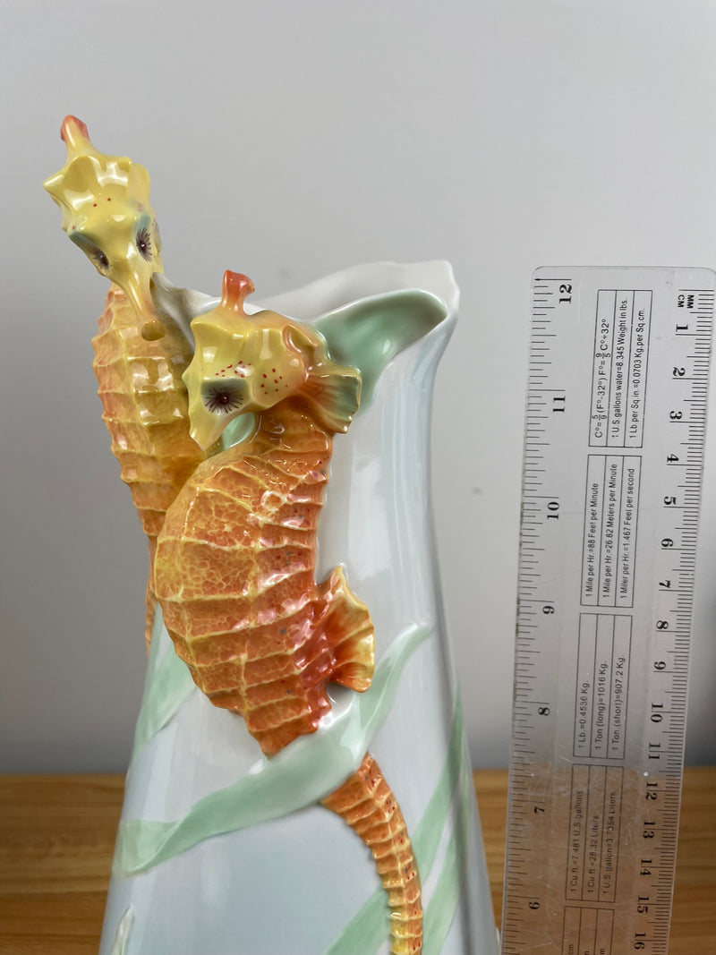 Franz By The Sea Large Seahorse Vase 12" Nautical Animals Seascape Sealife Rare