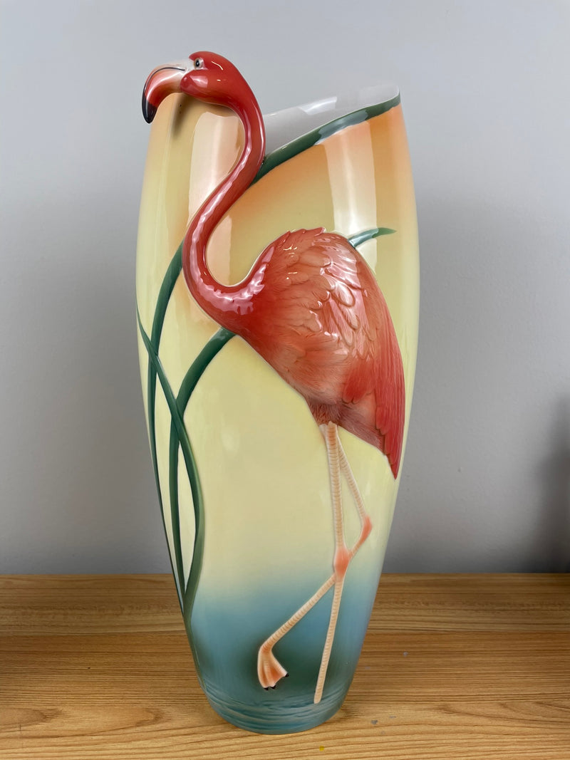 Franz Porcelain Flamingo Vase, Handmade and Hand Painted Artisan Flamingo Vase