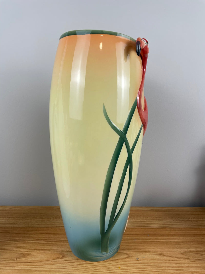 Franz Porcelain Flamingo Vase, Handmade and Hand Painted Artisan Flamingo Vase