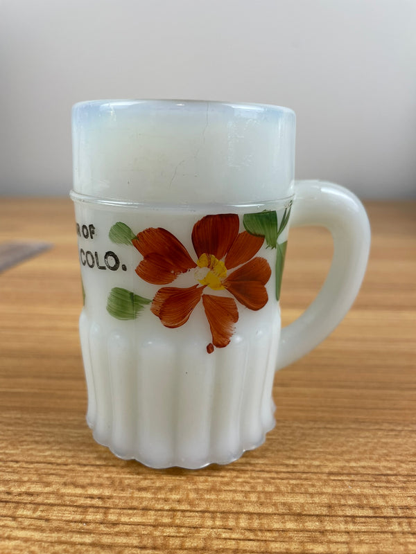 Vintage Opalescent White Glass Denver Colorado Beer Mug Souvenir Piece