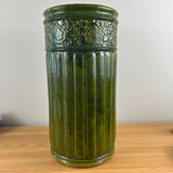 Zanesville Stoneware Early 1900s Green Majolica Ribbed Floral Banded 20" Umbrella Stand