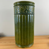 Zanesville Stoneware Early 1900s Green Majolica Ribbed Floral Banded 20" Umbrella Stand