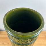 Zanesville Stoneware Early 1900s Green Majolica Ribbed Floral Banded 20" Umbrella Stand