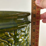 Zanesville Stoneware Early 1900s Green Majolica Ribbed Floral Banded 20" Umbrella Stand