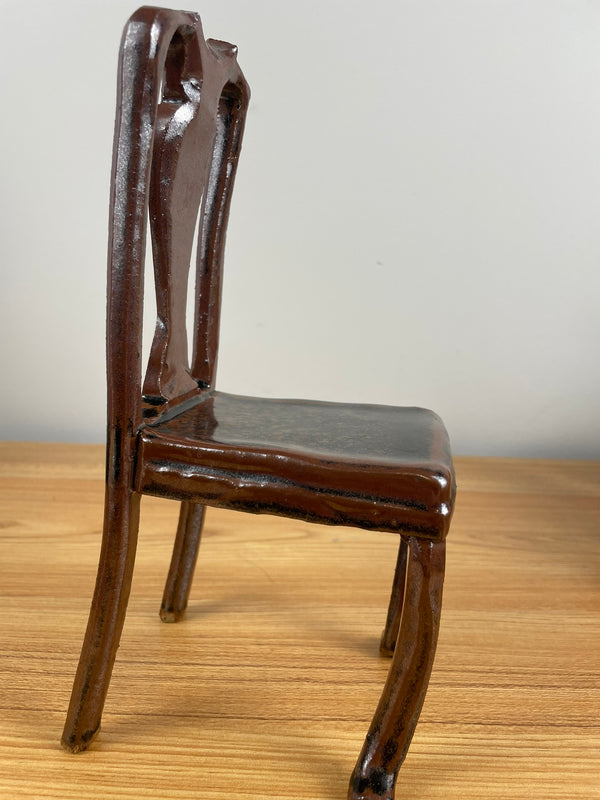 American Studio Art Pottery Chair Figure With Brown Glaze Similar to John Glick.