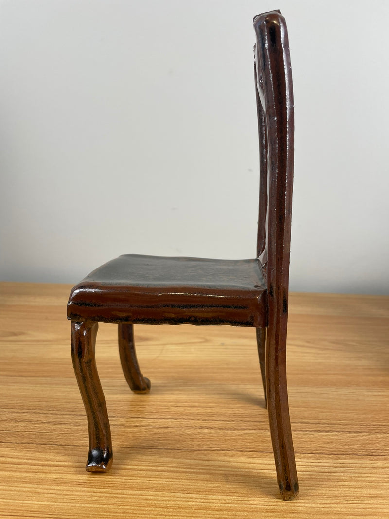 American Studio Art Pottery Chair Figure With Brown Glaze Similar to John Glick.