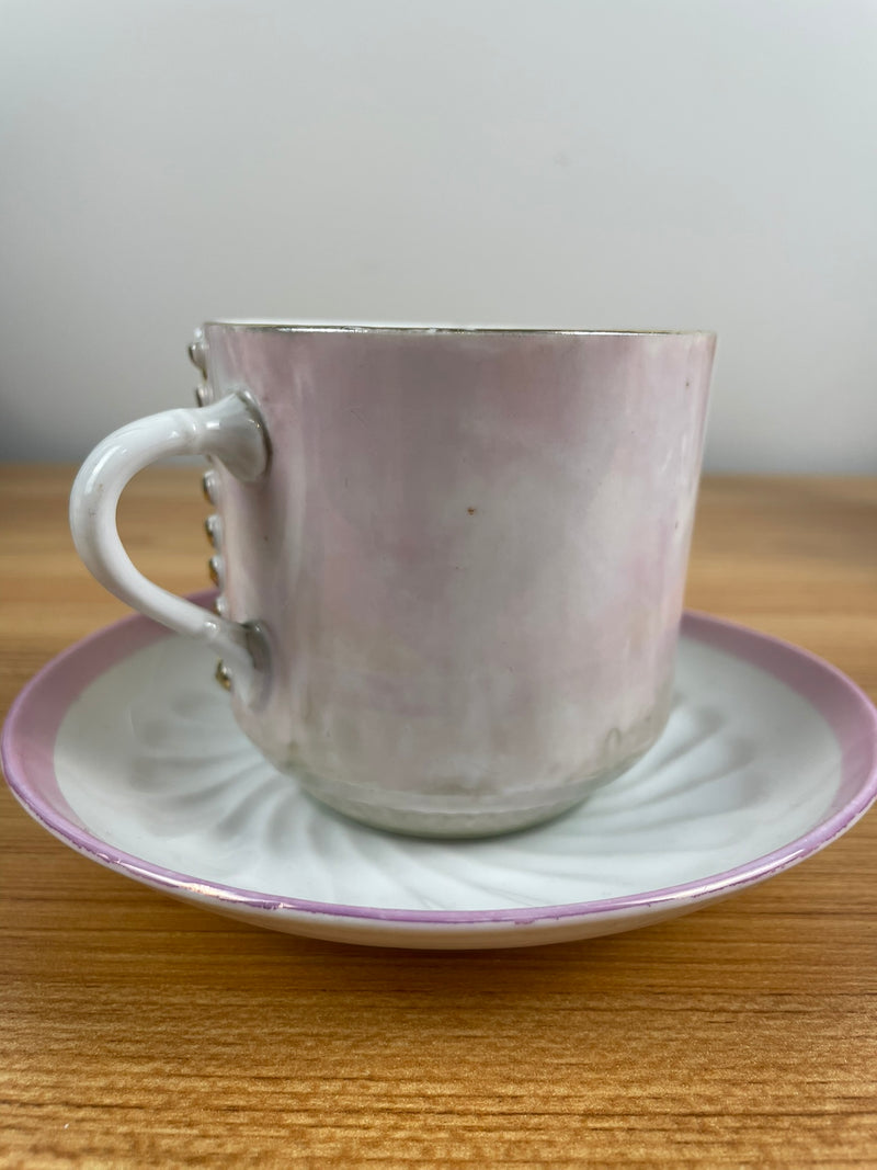 Antique Victorian Cup & Saucer Large Gold Flower In Relief PRMK German