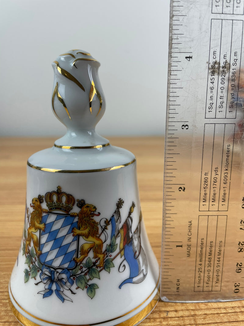 Kuhr Sandizell White Porcelain Bell With Flower Top & Gold Accents