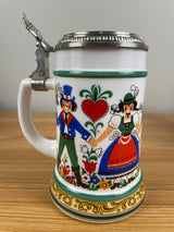 Vintage BMF Original Bierseidel W Germany White Milk Glass Beer Stein Pewter Lid