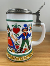 Vintage BMF Original Bierseidel W Germany White Milk Glass Beer Stein Pewter Lid