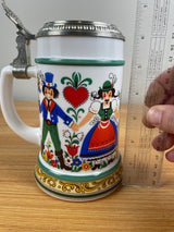 Vintage BMF Original Bierseidel W Germany White Milk Glass Beer Stein Pewter Lid