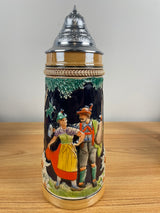 Vintage German Beer Stein - 11 Inch Tall With Lid -Tree Limb Handle-Excellent