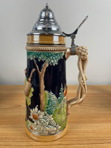 Vintage German Beer Stein - 11 Inch Tall With Lid -Tree Limb Handle-Excellent