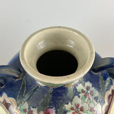 Japanese Early 1900s Art Pottery Cobalt Blue Moriage Scenic Panel Floor Vase