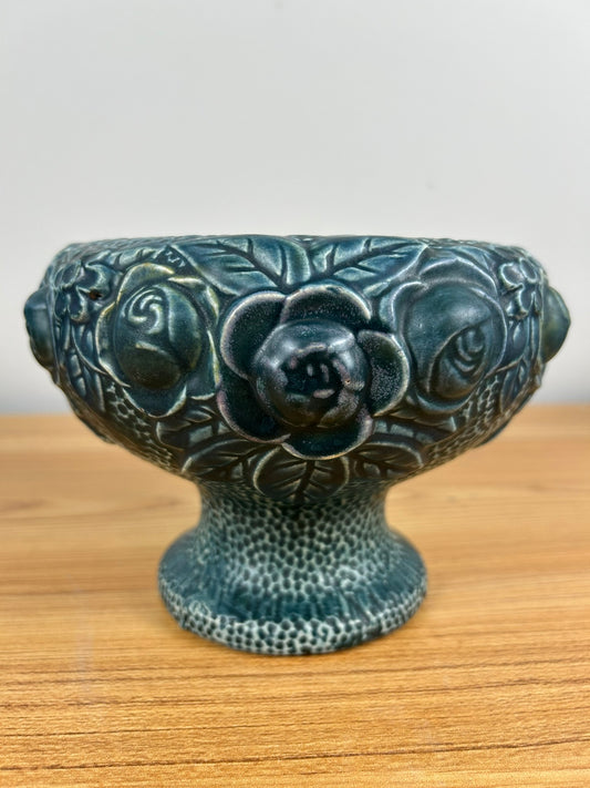 Trial Glaze Blue Roseville Rozane Pottery 1917 Floral Bowl Planter Compote 5.5” Tall