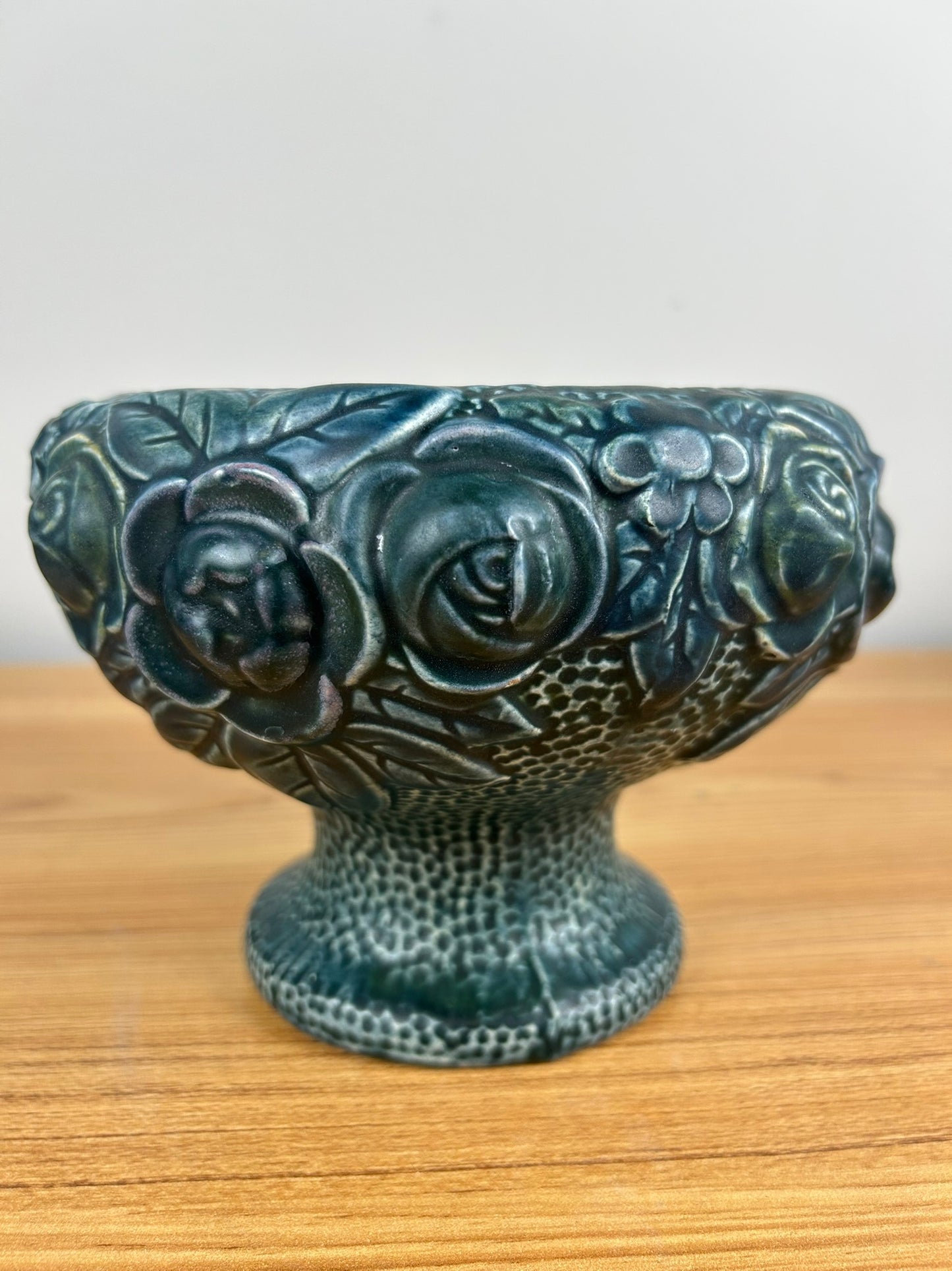 Trial Glaze Blue Roseville Rozane Pottery 1917 Floral Bowl Planter Compote 5.5” Tall