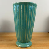 Weller Art Pottery 1930s Green Fluted Art Deco Flared Cylinder Footed Vase