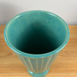 Weller Art Pottery 1930s Green Fluted Art Deco Flared Cylinder Footed Vase