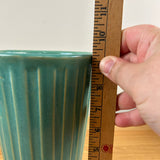 Weller Art Pottery 1930s Green Fluted Art Deco Flared Cylinder Footed Vase