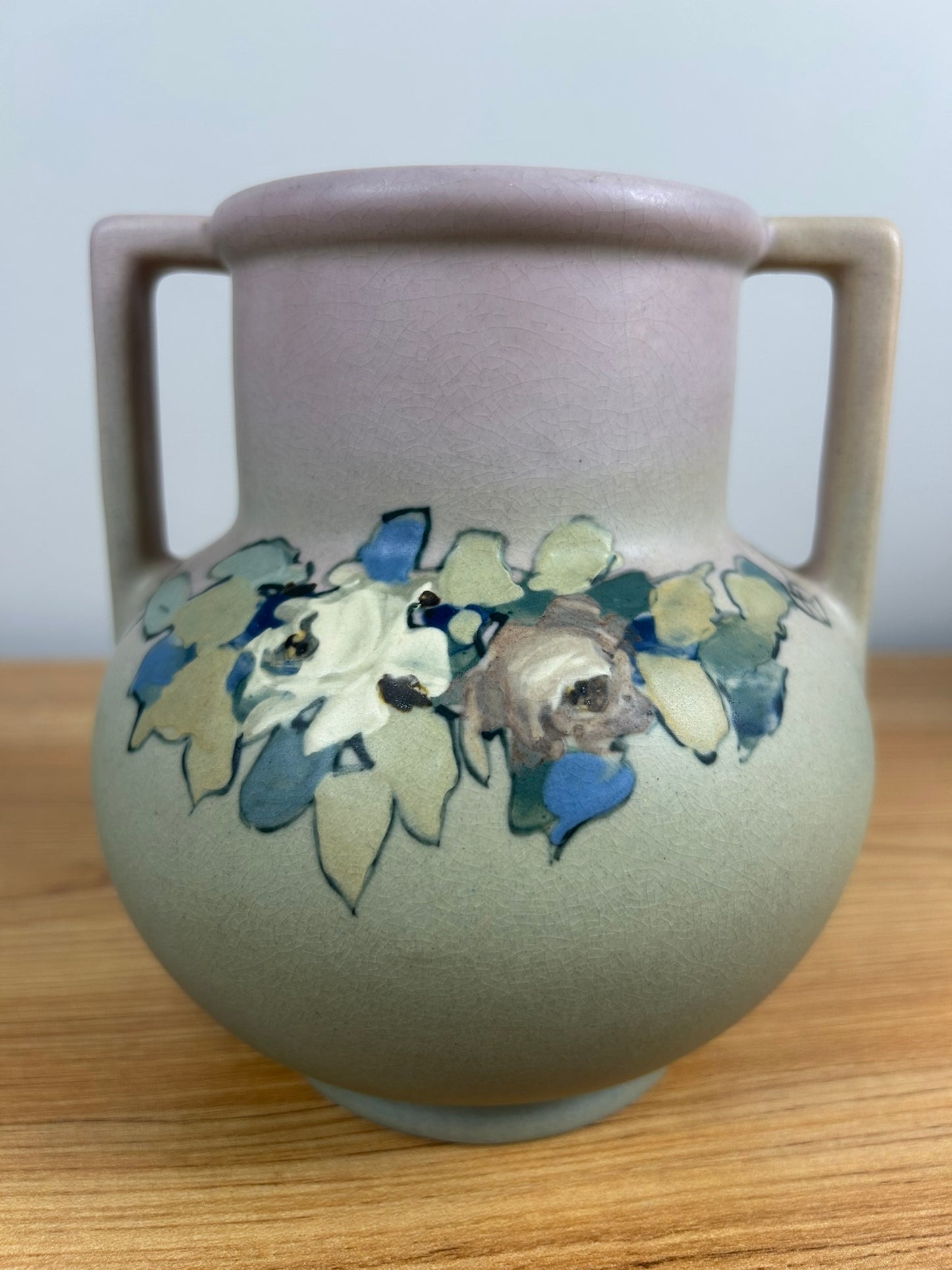 Antique Weller Hudson hand painted double handle vase signed Pillsbury