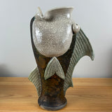 Mitchell Grafton Early 2002 Art Pottery Raku Fired Iridescent Large 13" Tall Fish Vase