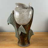 Mitchell Grafton Early 2002 Art Pottery Raku Fired Iridescent Large 13" Tall Fish Vase