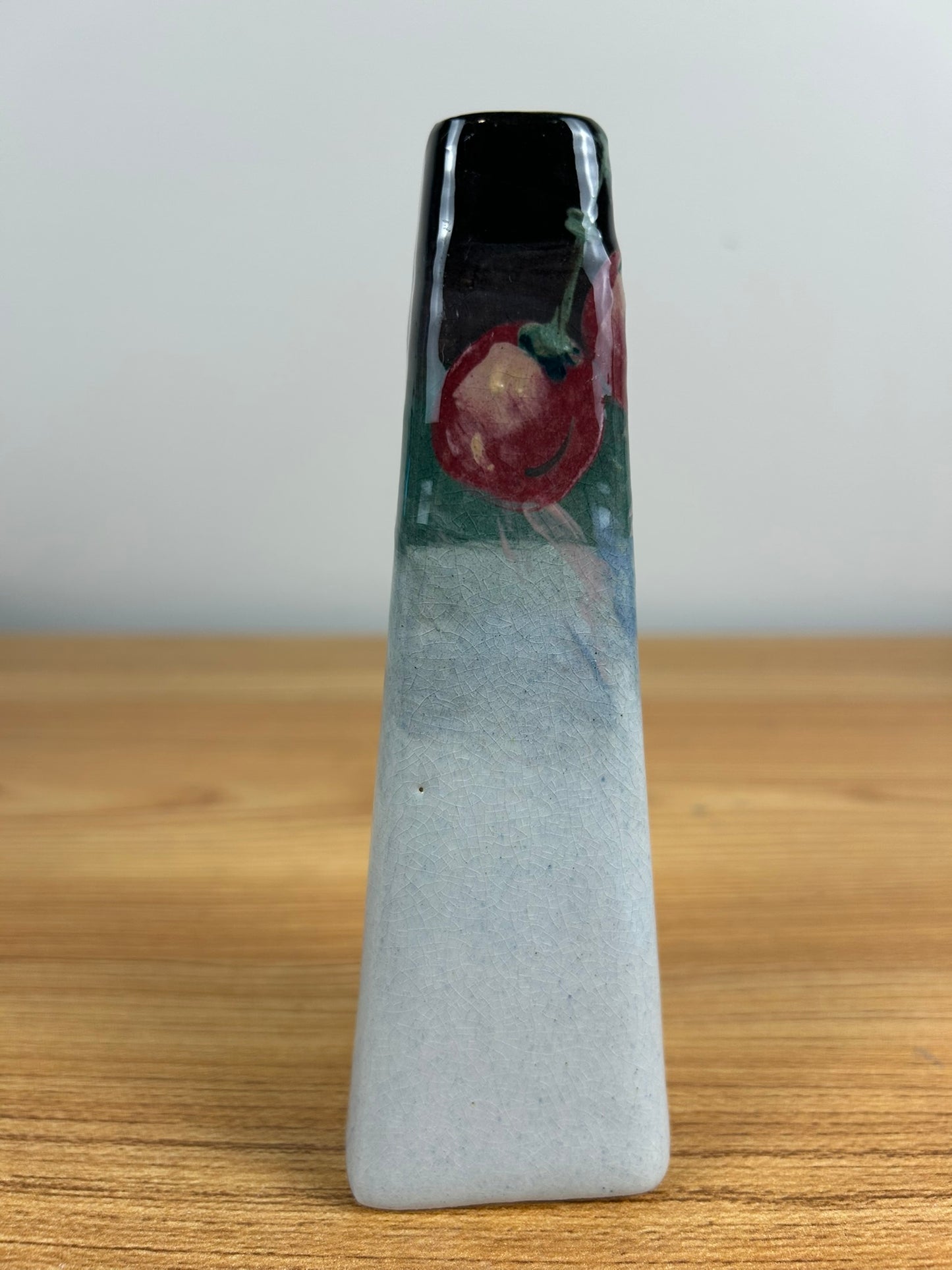 C.1898-1918 WELLER 6" EOCEAN BUD VASE HAND-PAINTED CHERRIES