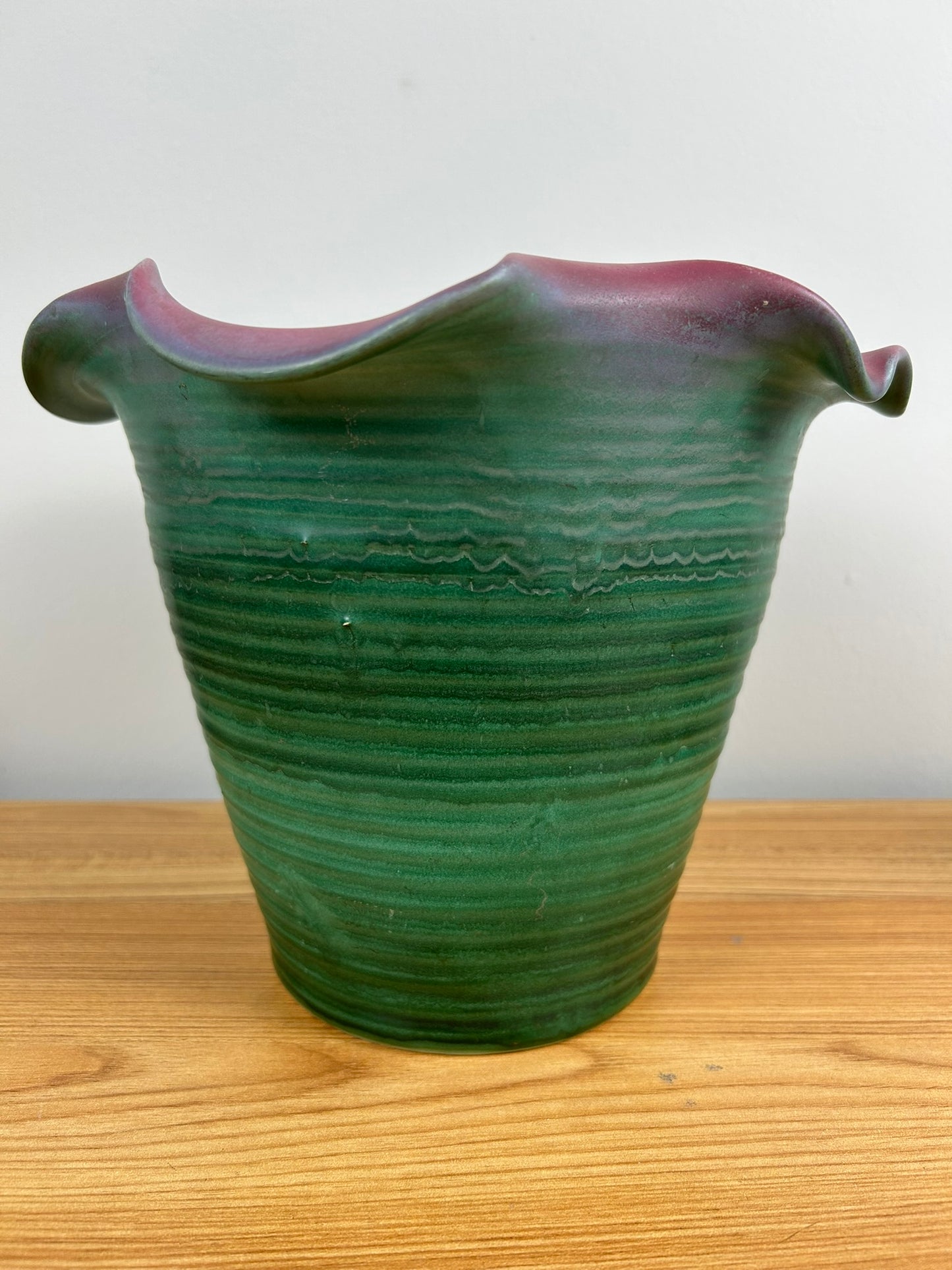 1920's WELLER POTTERY Fleron VASE Hand Made Arts & Crafts MATT Green & Rose 8"
