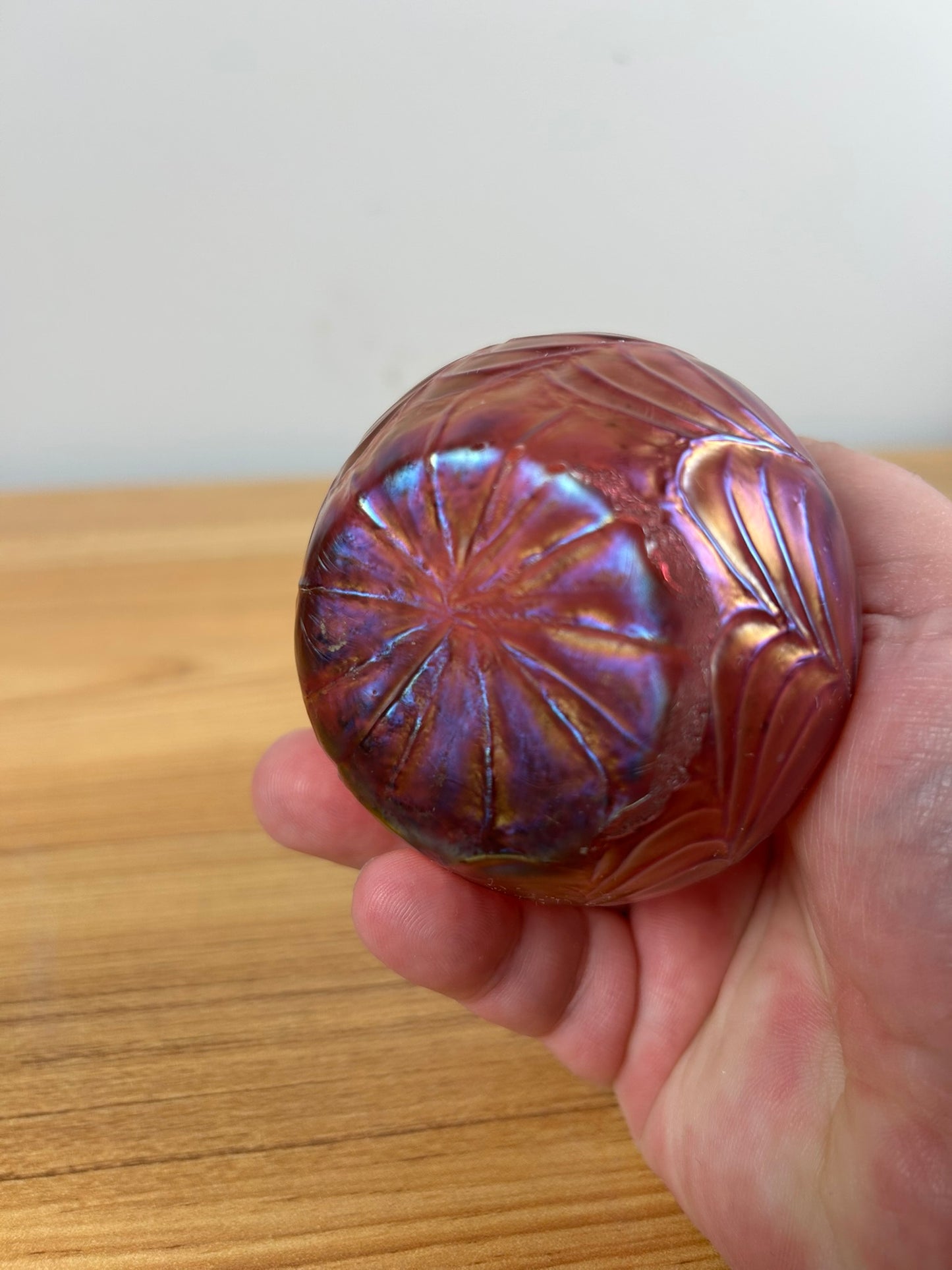 1900s Kralik Draped Decor, Iridescent Cranberry and Silver Collared Bohemian Art Glass Vase