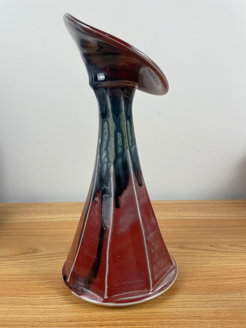 Ton Heslop Studio Art Pottery Colorado 10" Tall Red Blue Jack In The Pulpit Vase