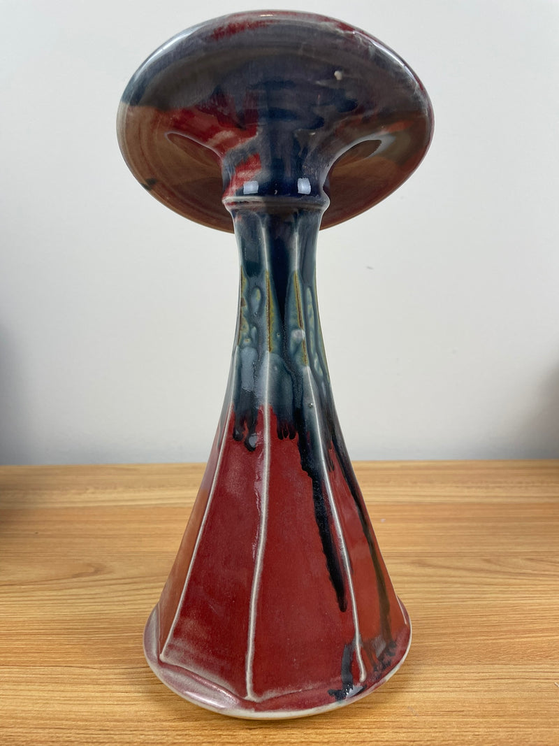 Ton Heslop Studio Art Pottery Colorado 10" Tall Red Blue Jack In The Pulpit Vase