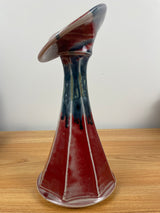 Ton Heslop Studio Art Pottery Colorado 10" Tall Red Blue Jack In The Pulpit Vase