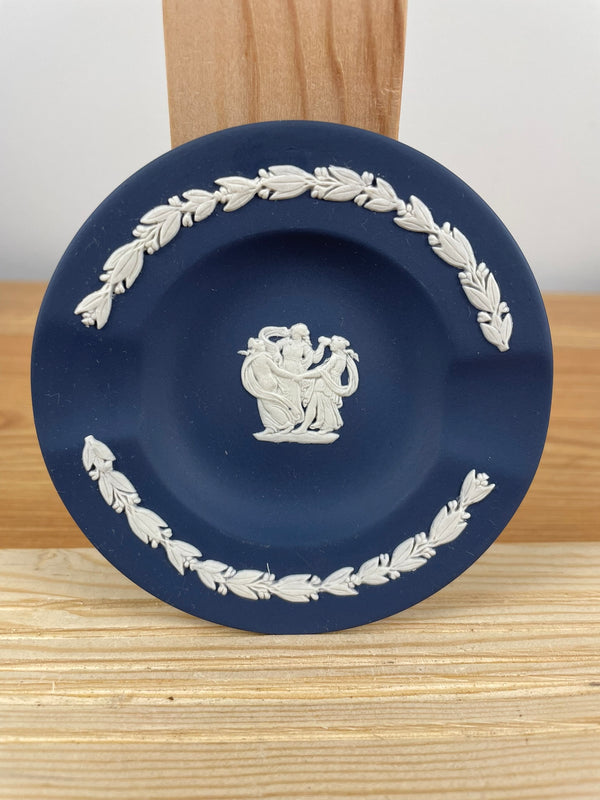 Vintage Small Wedgewood Blue Jasperware Small Round Ashtray Trinket Dish