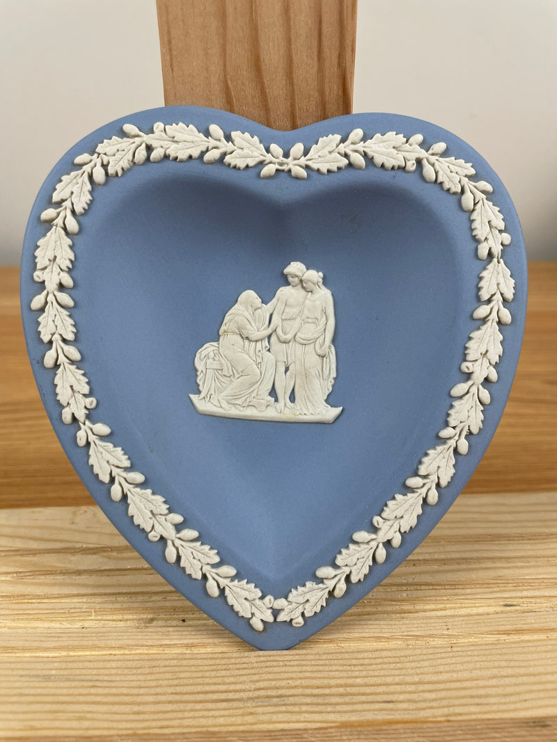 Vintage 70's Wedgwood Blue Jasperware Heart Shaped Tray Trinket Dish