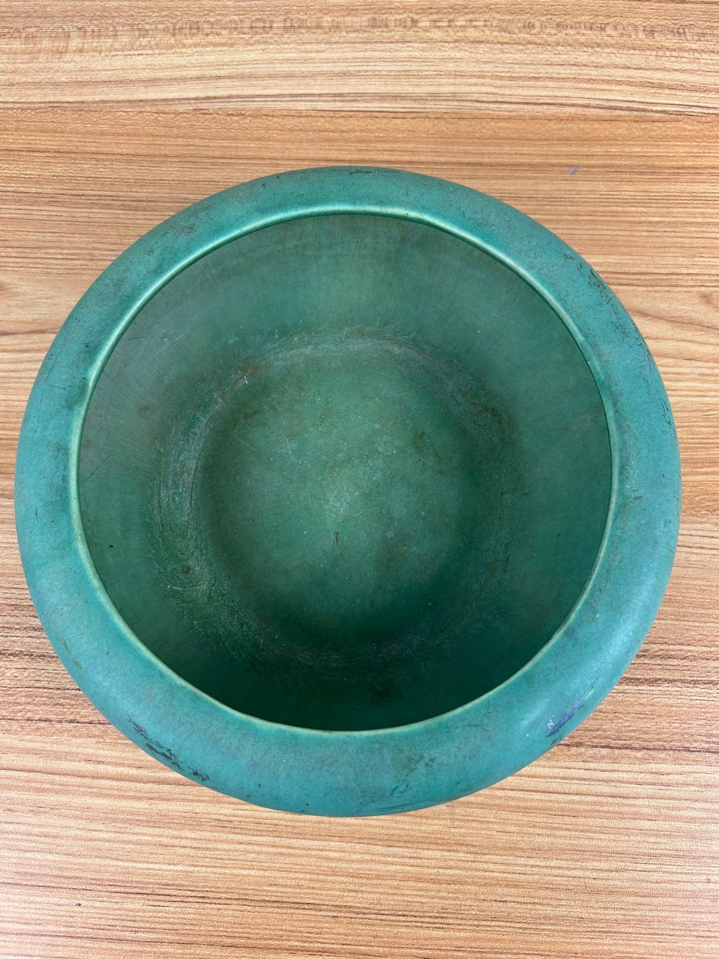 Glorious Antique Roseville Pottery Early Carnelian Centerpiece Bowl Matte Green