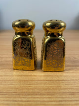 24k Gold Gilt Etched Design Salt & Pepper Shakers - Hutschenreuther Selb Bavaria 1930s