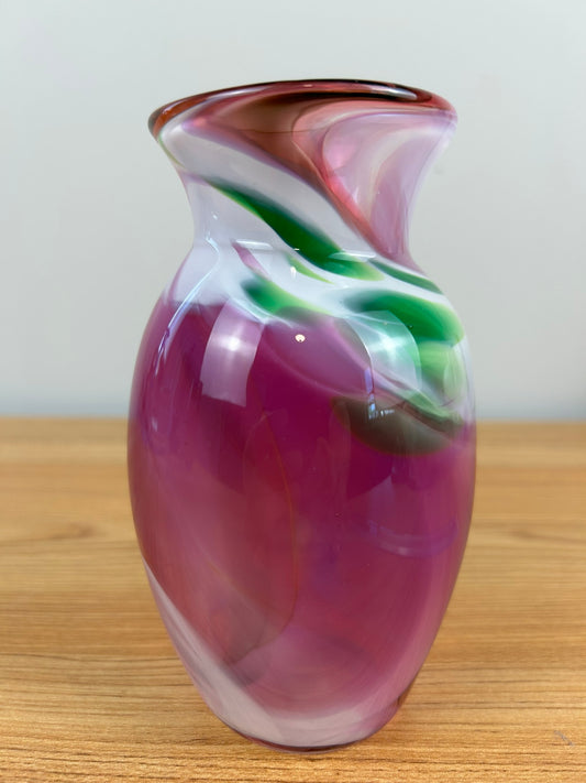 Linda Perrin For Atlantic Art Glass Downeast Maine Pink White Swirl Vase
